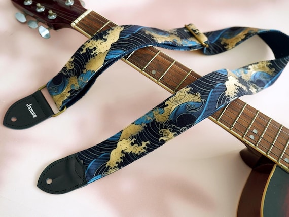 The Great Wave Guitar Strap, Custom Guitar Strap with Name, Personalized Guitar Strap, Guitarists Gift, Birthday Gift, Japanese Art Strap