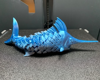 Fidget Marlin, 3D printed articulating Marlin fish flexi fidget toy for kids and adults, Marlin fidget or display piece, White Marlin fish