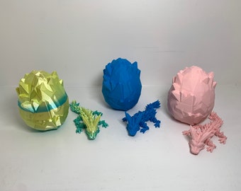 3D Printed Crystal Egg + articulating baby dragon - Mothers day gift! Chose your color!