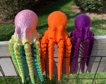 Octopus fidget toy, lifelike articulating 3D printed octopus fidget desk toy, Ocean display piece for beach house, articulating tentacles