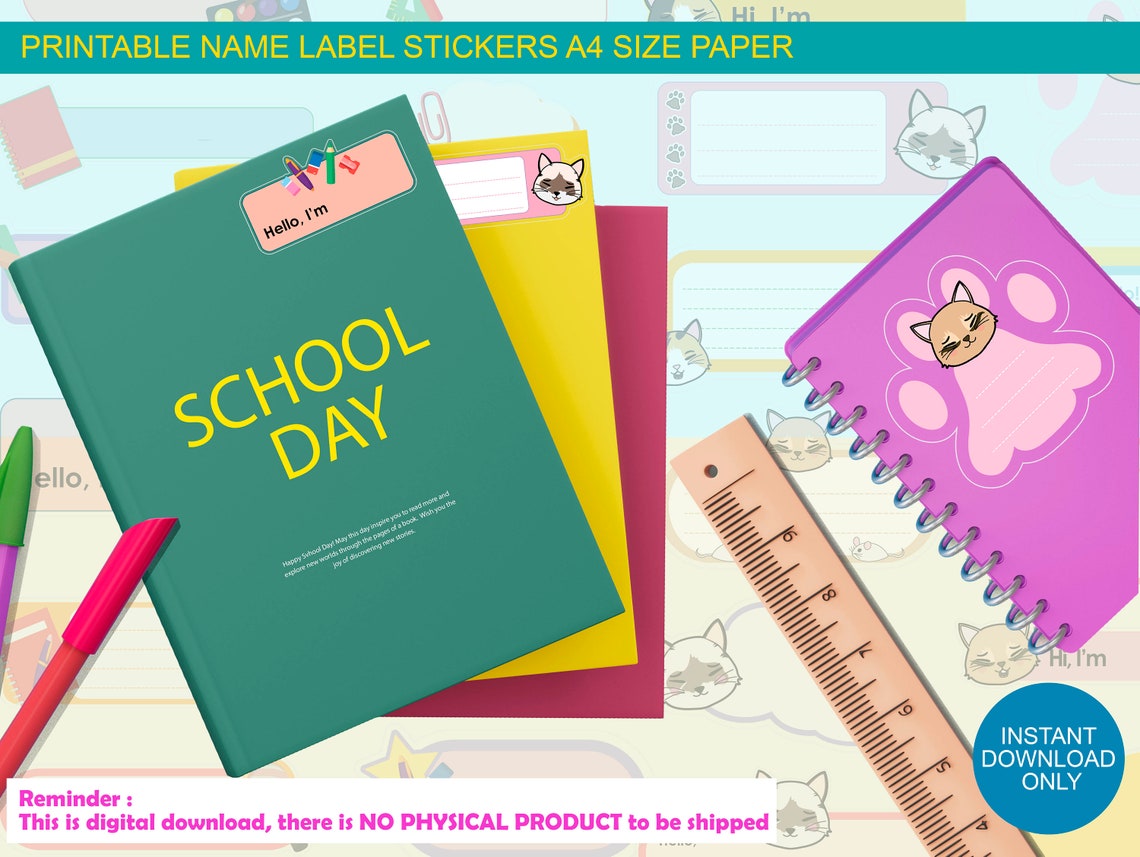 Cute Digital Name Label Stickers Cute Name Label Book Etsy