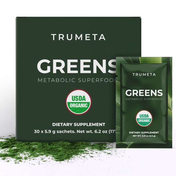 TRUMETA Greens and Reds Superfood Powder - 30 Packet Servings for Energy, Memory, Digestion with Organic Spirulina, Goji, Beetroot