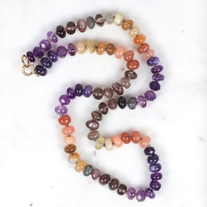 Amethyst and Moonstone Beaded Necklace: Handmade Gemstone Boho Colorful Jewelry