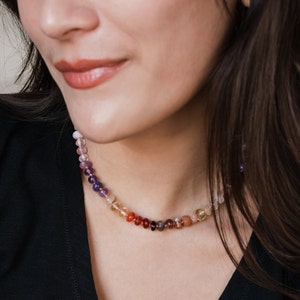 Autumn Gemstone Beaded Necklace: Amethyst, Aquamarine & Moonstone
