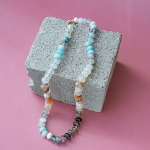 Surfside Gemstone Beaded Necklace: Handmade Boho Moonstone & Opal Jewelry