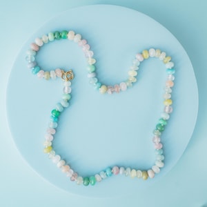 Colorful Gemstone Beaded Necklace: Kunzite, Moonstone & Quartz