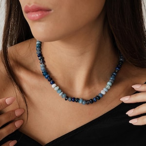Aquamarine, Opal and Amethyst Jewelry: Handmade Gemstone Beaded Necklace