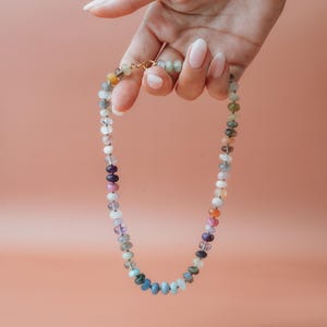 Handmade Gemstone Beaded Necklace: Natural Opal, Amethyst, Moonstone