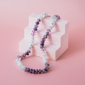 Amethyst and Moonstone Beaded Necklace: Natural Gemstones, Boho Jewelry