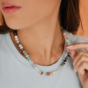 Handmade Gemstone Beaded Necklace: Moonstone, Labradorite, Boho Style