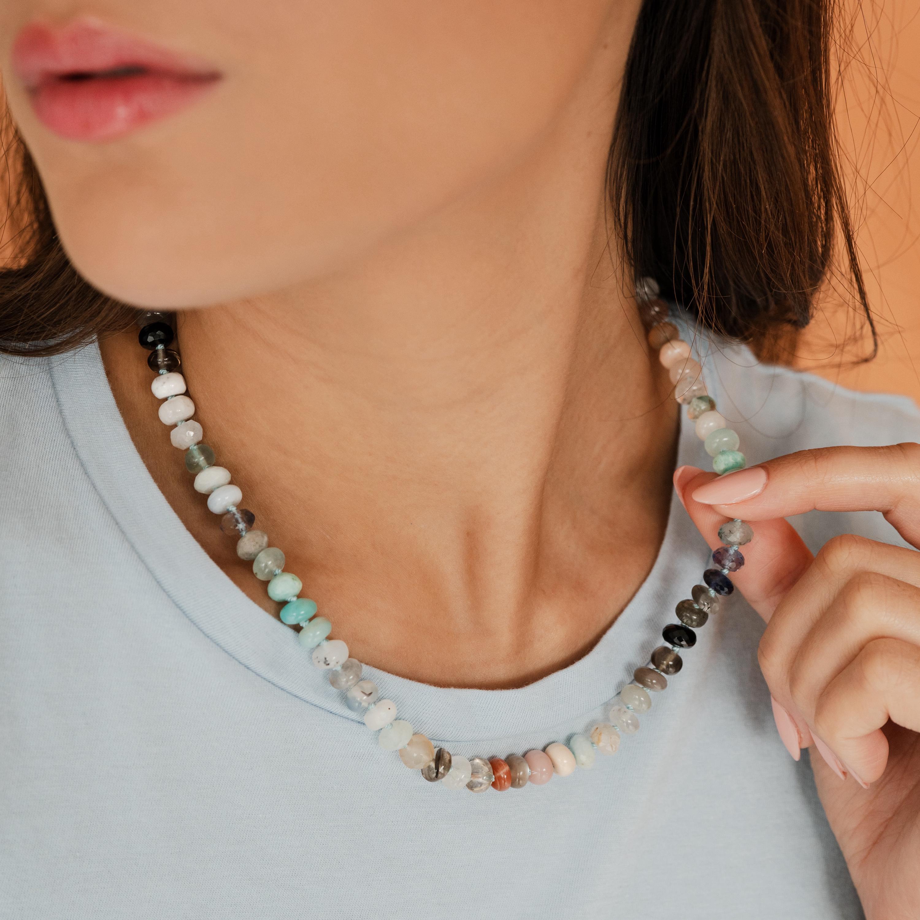 Surfside Gemstone Necklace | Quality Beaded Jewelry | Moonstone & Labradorite Natural Gemstones | Elegant Statement Gift Idea for Women