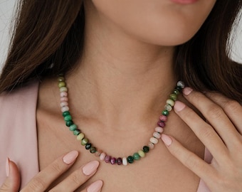 Summer Field Gemstone Necklace | Natural Gemstone Beads | Moonstone and Opal | Quality Elegant Jewelry | Statement Gift for Woman