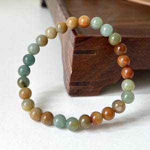 Natürliche Typ A Jadeit Perlen Armband - Zertifizierte Jadeit Jade - Mehrfarben Jadeit Perlen Armband - Gelbe Jade Perlen Armband