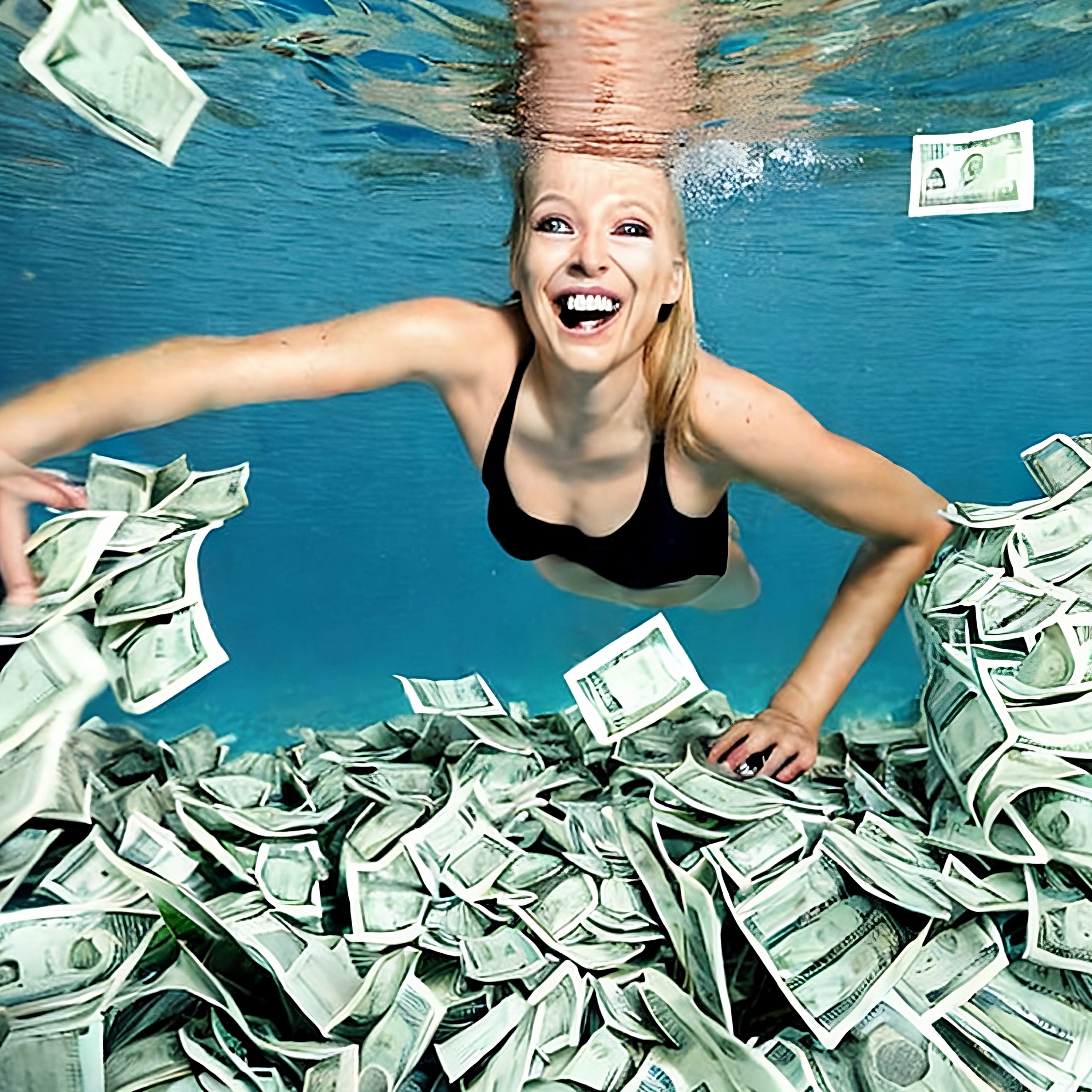 Blonde Woman Swimming in Cash - Etsy