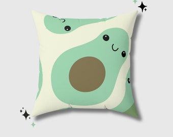 Avocado Friends Cute Food Square Pillow - Light Green (Cover and Pillow Included)