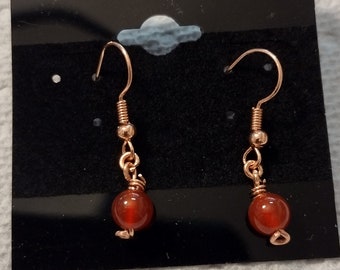 6mm Carnelian & Copper Earrings