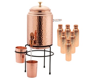 Coppor Hammered Finish Copper Water Dispenser matka With 2 Copper