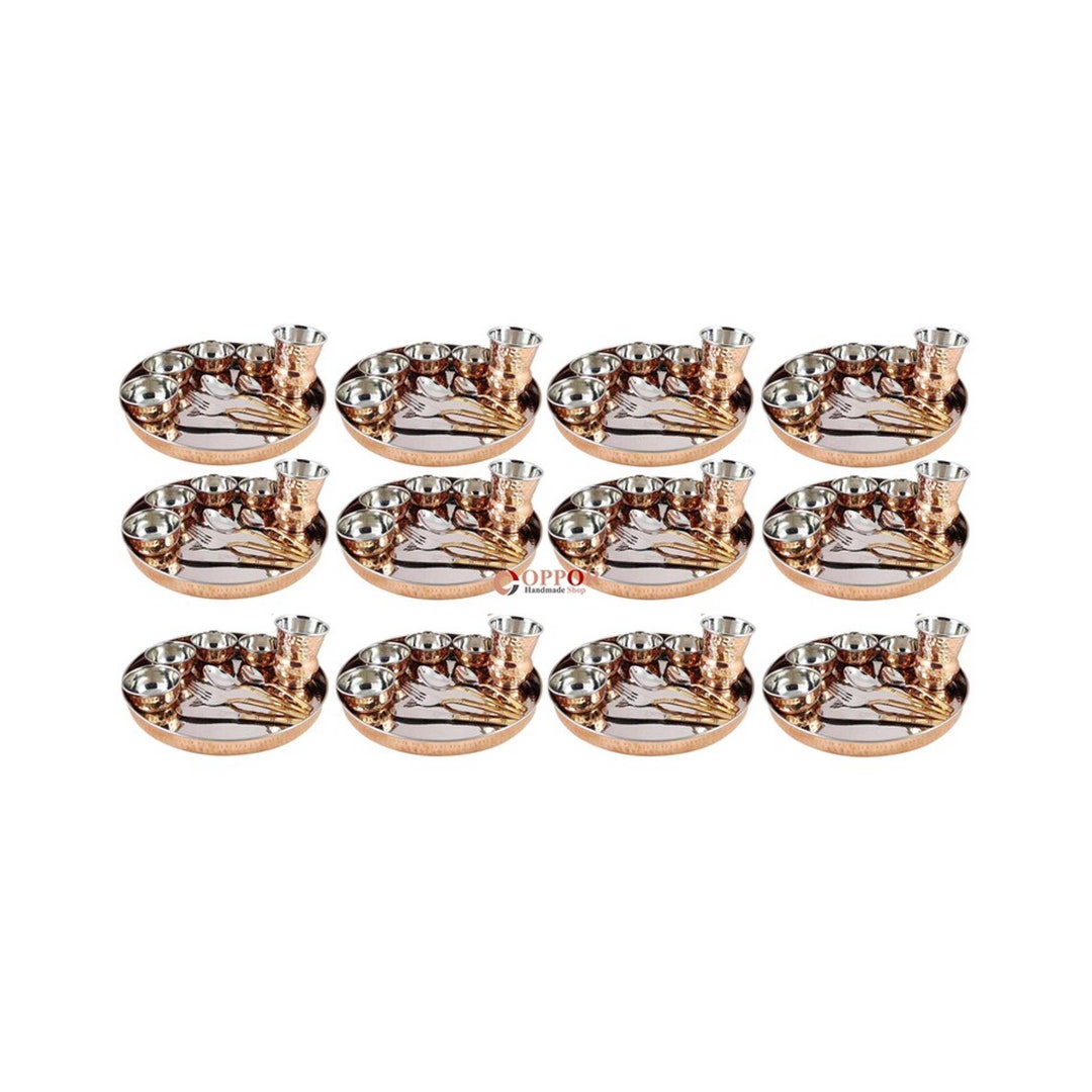 100 Pure Copper Steel Dinner Set Traditional Copper Dinnerware Thali/plate, Bowls, Glass and