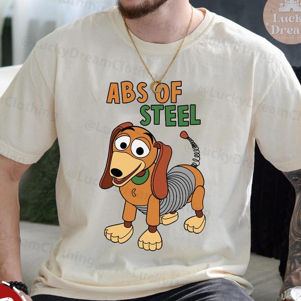 Disney Slinky Dog-tröja, Abs Of Steel-tröja, hundälskare-familj-tröja, Disney-presentidé för män, rolig Disney-tröja för män, Disney-resa 2025-tröja