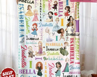 Personalized Disney Princess Blanket, Custom name Disney Princess Blanket, Gift for Daughter, Birthday Gift Idea For Her, Gift for Baby Girl