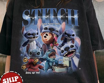 Custom Comfort Colors Retro Stitch Tee, Personalized Stitch Tee, Custom Photo Stitch 90s Graphic, Custom Disney Bootleg, Gangsta Cartoon Tee