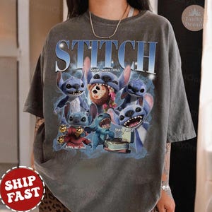 Camiseta retro con puntadas en colores cómodos y personalizada, camiseta personalizada con puntadas, gráfico de puntadas de los 90 con foto personalizada, camiseta pirata de Disney personalizada, camiseta de dibujos animados de gánsteres