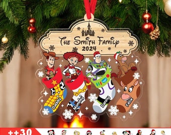 Personalized Disney characters Family Stocking Ornament, Multi-character Mickey & friends Princess Stitch Ornament,Gift Disney Ornament Xmas