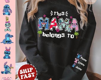 Personalized My Stitch Mama Era Shirt, Mama Era with Kids Name on Sleeve Sweatshirt, Stitch Mom Shirt With Kids Names, Gift For Mother's Day