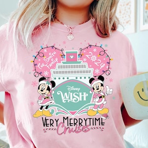 Personalized Disney Pink Christmas Very Merrytime Cruise 2023 Shirt, Mickey and Friends Disney Wish, Disney Family Christmas Cruise Vacation