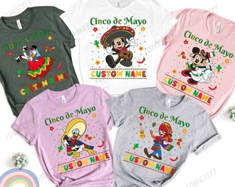 Camiseta personalizada da disney cinco de mayo, camisa mexicana da disney, camisa cinco de mayo do mickey e amigos, camisas da família disney