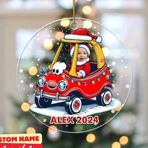 Baby&#39;s First Christmas Ornament with a toy car and tree, Personalized, Baby&#39;s 1st Christmas Custom Photo Gift,Keepsake Ornament For Son Gift