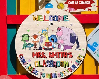 Personalized Teacher Name Door Sign, Inside Out Teacher Door Decor, Back to School, Disney Pixar Door Decor, Kindergarten Decor Disney Style