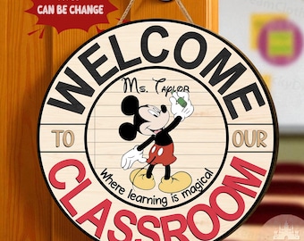 Personalized Teacher Name Door Sign, Mickey Mouse Teacher Door Decor, Back to School, Motivational Classroom,Teacher Door Decor Disney Style