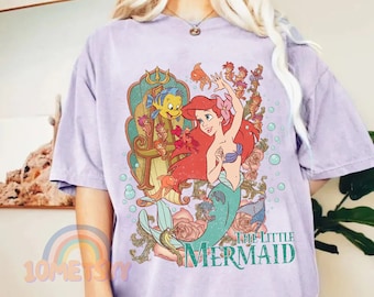 Camiseta con estampado vintage de La Sirenita de Disney Comfort Color, camiseta de La Sirenita Ariel, camiseta de princesas de Disney, camiseta de Ariel de Disney