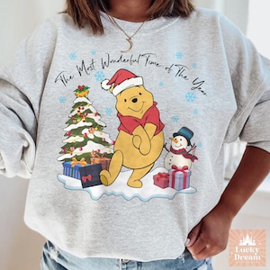 Retro The Most Wonderful Time Of The Year Winnie The Pooh Lights Shirt,  Winnie The Pooh Christmas Sweatshirt, Disney Pooh Sweatshirt