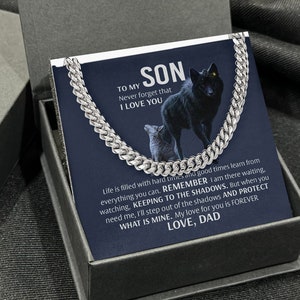 Personalized To My Son Black Wolf Cuban Link Chain Necklace From Dad With Message Card - My Love For You Is Forever Pendant Cuban Link Chain