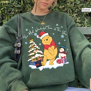 Retro The Most Wonderful Time Of The Year Winnie The Pooh Lights Sweatshirt,  Winnie The Pooh Christmas Sweatshirt, Disney Pooh Sweatshirt
