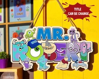 Personalized Teacher Name Door Sign, Monster Inc Teacher Door Decor, Back to School, Motivational Classroom, Teacher Door Decor Disney Style