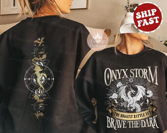 Sudadera con capucha Onyx Storm Brave The Dark, sudadera para amantes de los dragones, suéter Fantasy Rider, regalo fantástico para amantes de los libros, sudadera para amantes de los libros, sudadera con capucha Dragon Wing