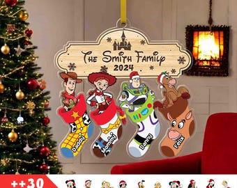 Personalized Disney characters Family Stocking Ornament, Style Stocking Disney Ornament, Princess Disney Ornament Christmas, Decor Xmas 2024