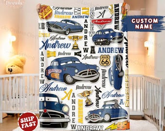 Personalized Disney Cars Blanket, Custom Name Cars Blanket, Doc Hudson Character Blanket, Cars Birthday Gifts for Boys