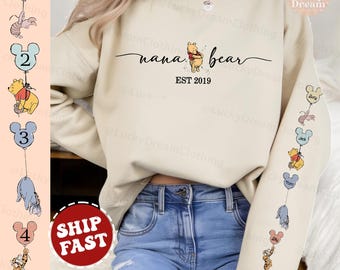 Custom Winnie The Pooh Nana Bear Shirt with GrandKids Name, Grandma Nana nini mini Shirt, Piglet Tigger Eeyore Balloon Tee, Mothers Day Gift