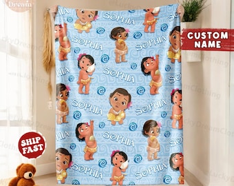 Custom Blanket Disney Moana, Baby Princess Moana Birthday Gift, Baby Girl Blanket Princess Blanket Moana Blanket Maui Hei Hei Tamatoa