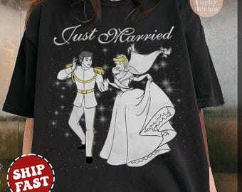Disney Just Married Shirt, Cinderella Couple Shirt, Disney Bachelorette Comfort Colors Shirt, Disney Bridal Party Shirt,Disney Wedding Shirt