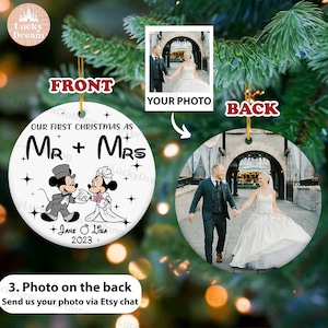 Personalized Mickey Minnie Couple Disney Wedding Our First Christmas As Mr And Mrs Ornament, Anniversary Family Christmas Keepsake 2023 Gift