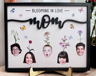 Mom Blooming In Love - Personalized Photo Wooden Plaque, First Mom Now Grandma, Ideal Mother's Day Gifts, Gift For Mom and Grandma Family