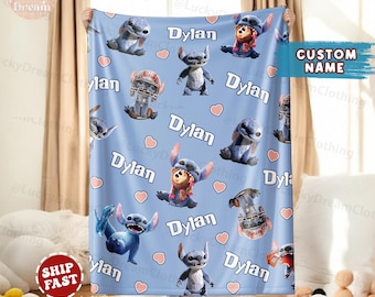 Custom Name Blanket, Stitch Live Action Blanket, Birthday Gift, Christmas Gift, Disney Trip Blanket, Lilo Stitch Gifts For Kids Blanket
