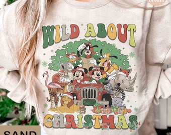 Wild about Christmas Disney Animal Kingdom Christmas SweatShirt, Mickey and Friends Christmas Safari Mode Shirt,Disney Christmas Light Shirt