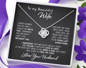 To My Beautiful Wife Love Knot Necklace Gift For Wife I Can't Live Without You Love Knot Necklace, Gift Frist wedding, Gift For Her