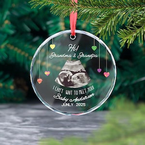 Ultrasound Glass Ornament, Baby Announcement Ornament, Grandparents Gifts, Pregnancy Announcement Gifts, Sonogram Ornament, Ultrasound Photo